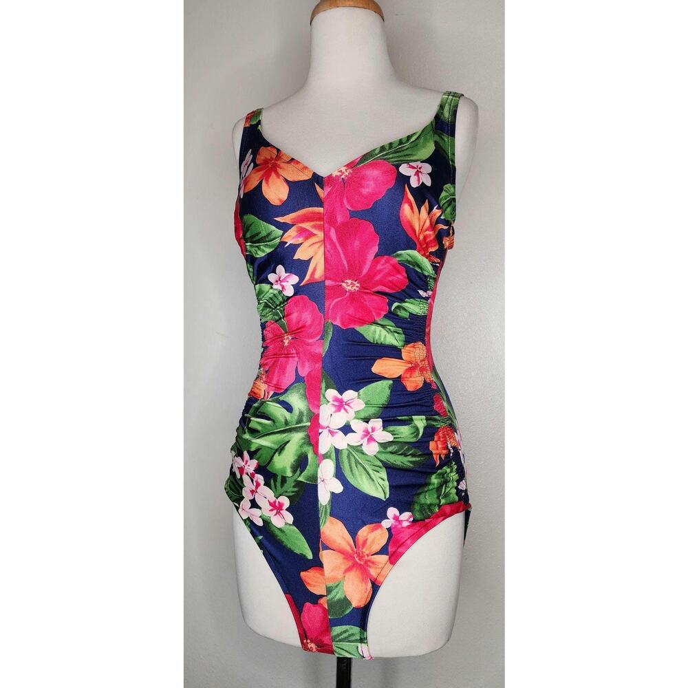 Vintage 80s Maxine of Hollywood Tropical Floral One-Piece Swimsuit - Multicolor
